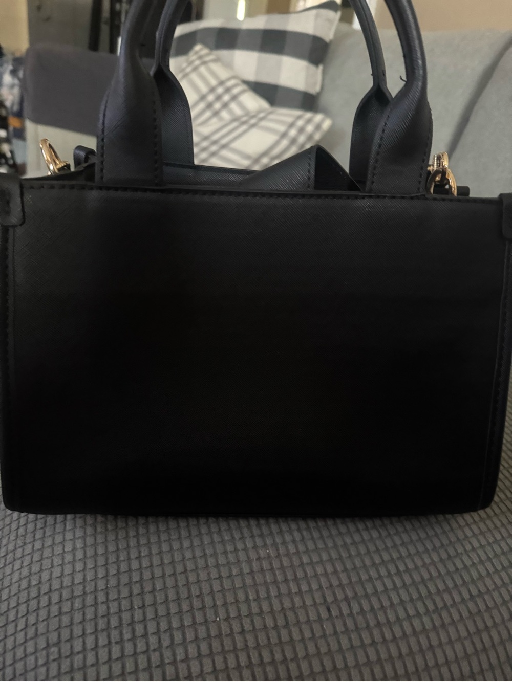 Anne Klein Black Crossbody Satchel with Gold Accents - Picture 2 of 4